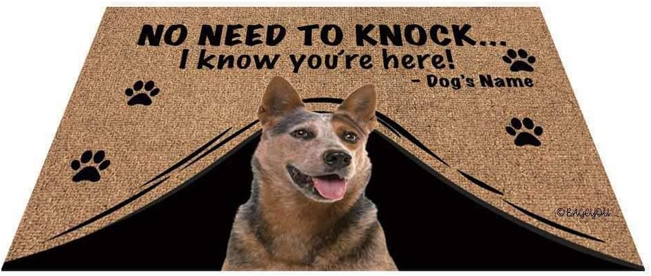 BAGEYOU Personalized Dog's Name Doormat with My Love Dog Australian Cattle Dog Welcome Floor Mat No Need to Knock I Know You're Here 23.6 X 15.7