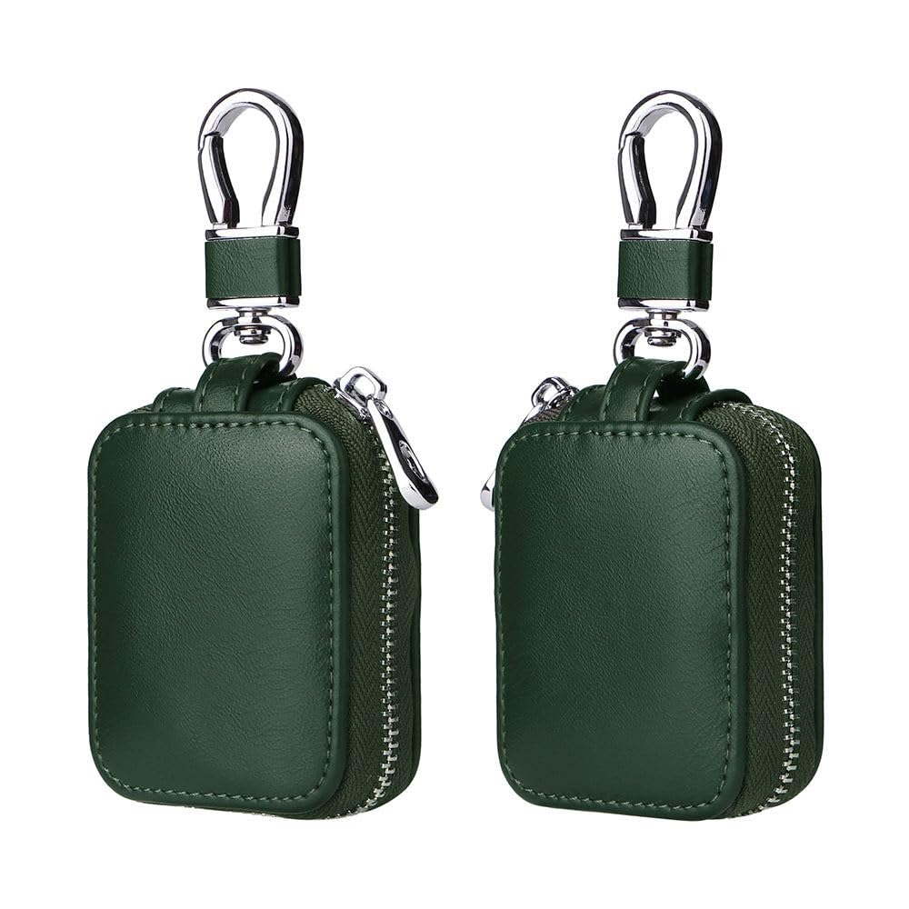 AJM Universal PU Leather Mini Zipper Pouch with Metal Hook | Earbuds, Coins, Keys, USB Cable & Charger Storage Case | Compact Travel Organizer Keychain Pouch (Dark Green)-image-43
