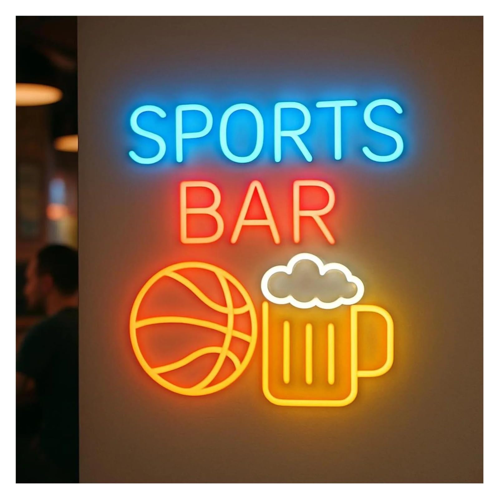 RONGCH Hanging Art Signs Ball and Beer Mug Neon Sign Sports Bar for Business Man Cave Game Room Club Decor Dimmable 50cm