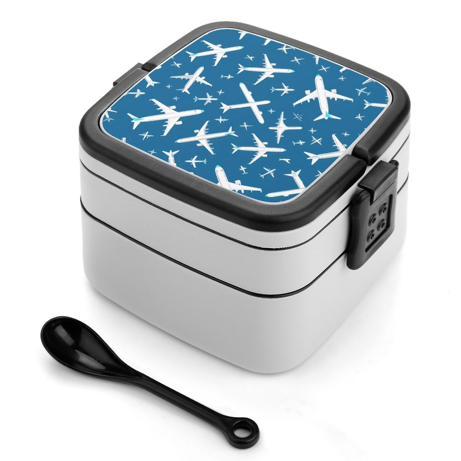 CGSBNGHA Plane Aircraft Airplane Jet Bento Lunch Box 2 Layer Lunchbox Food Container for Adults Office