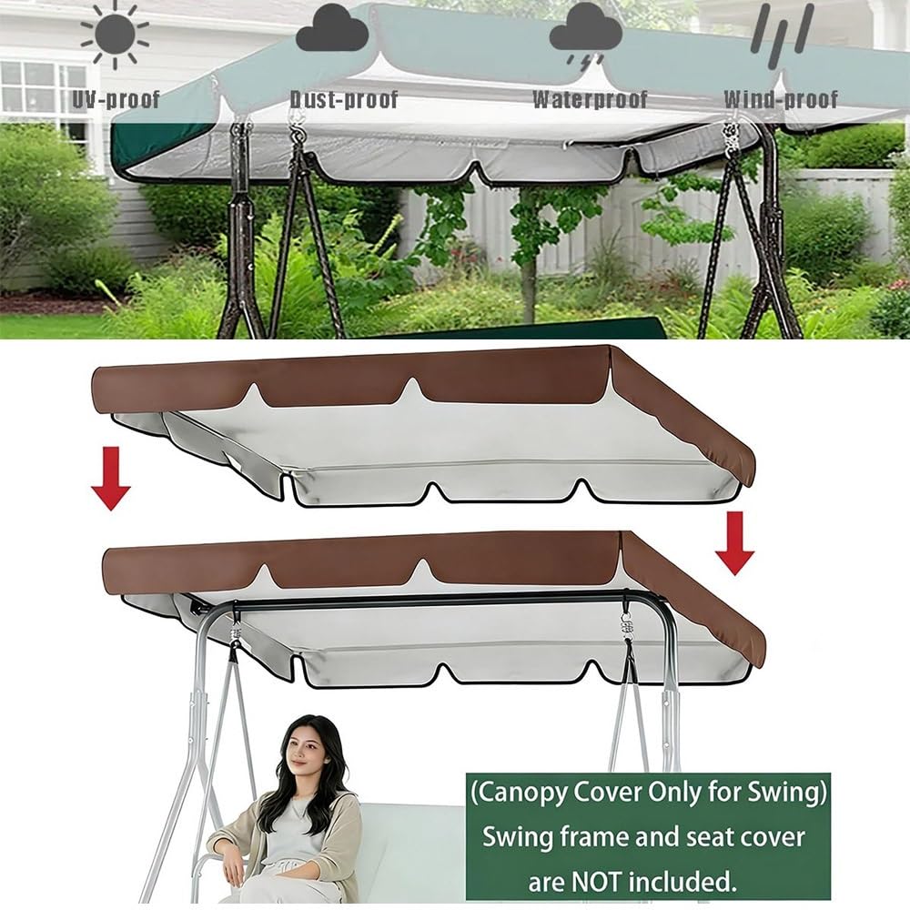 Zamienny pokrowiec na huśtawkę na patio – żywica UV do huśtawki na werandę pasuje od 150 x 45 cm do 200 x 145 cm, szary, idealny do ogrodu i parku (208 x 145 cm)