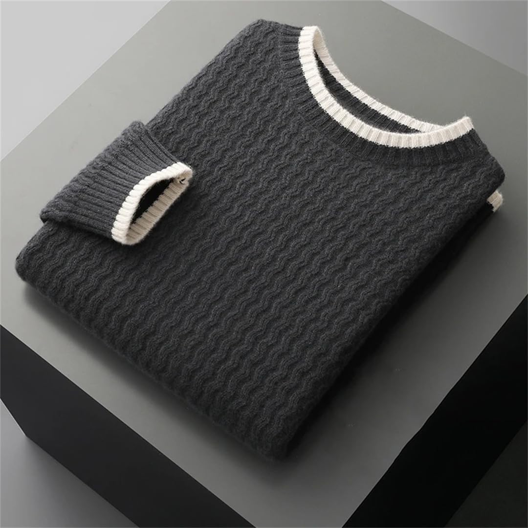 Yeuyyben Maglione in lana merino per gli uomini inverno ispessito moda casual motivo a righe pullover lavorato a maglia maglioni vintage