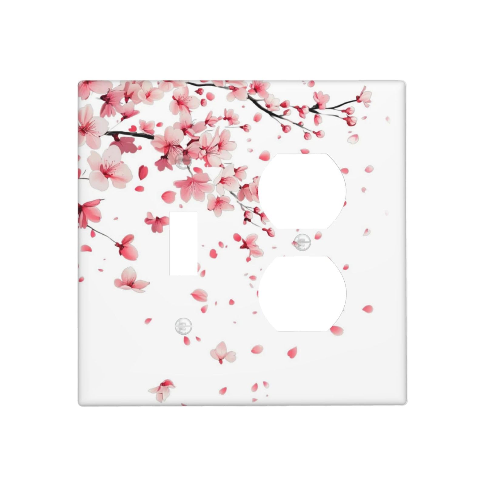 Dwbguo Decorative Outlet Covers Cherry Blossom Floral 2 Gang Wall Plate Single Toggle Duplex Combo Watercolor Sakura Falling Light Switch Covers Switch Plate Cover for Bedroom Bathroom Home Decor