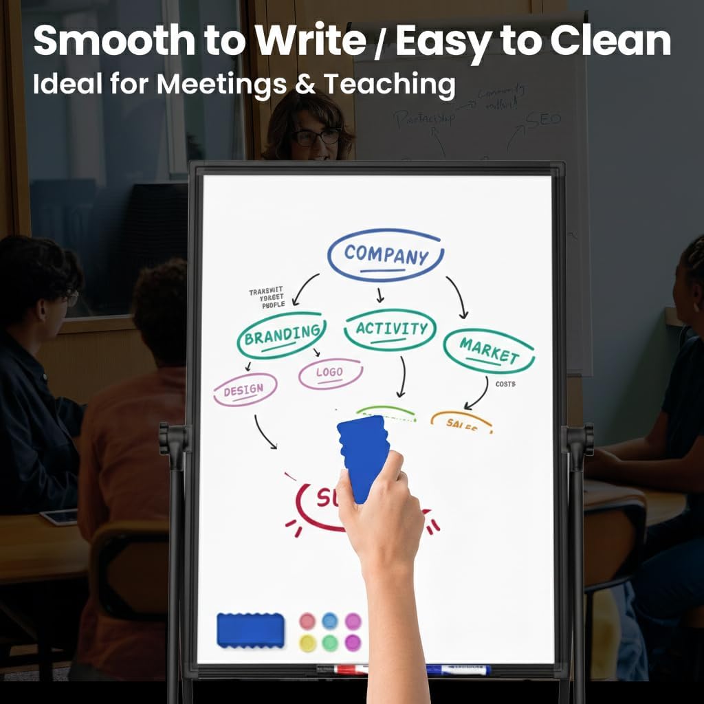 FORTUNO 36x24 U Stand Whiteboard, Double Sided Magnetic Dry Erase Board with Stand,Height Adjustable Portable Sturdy White Board for Homeschool Office Classroom, Black