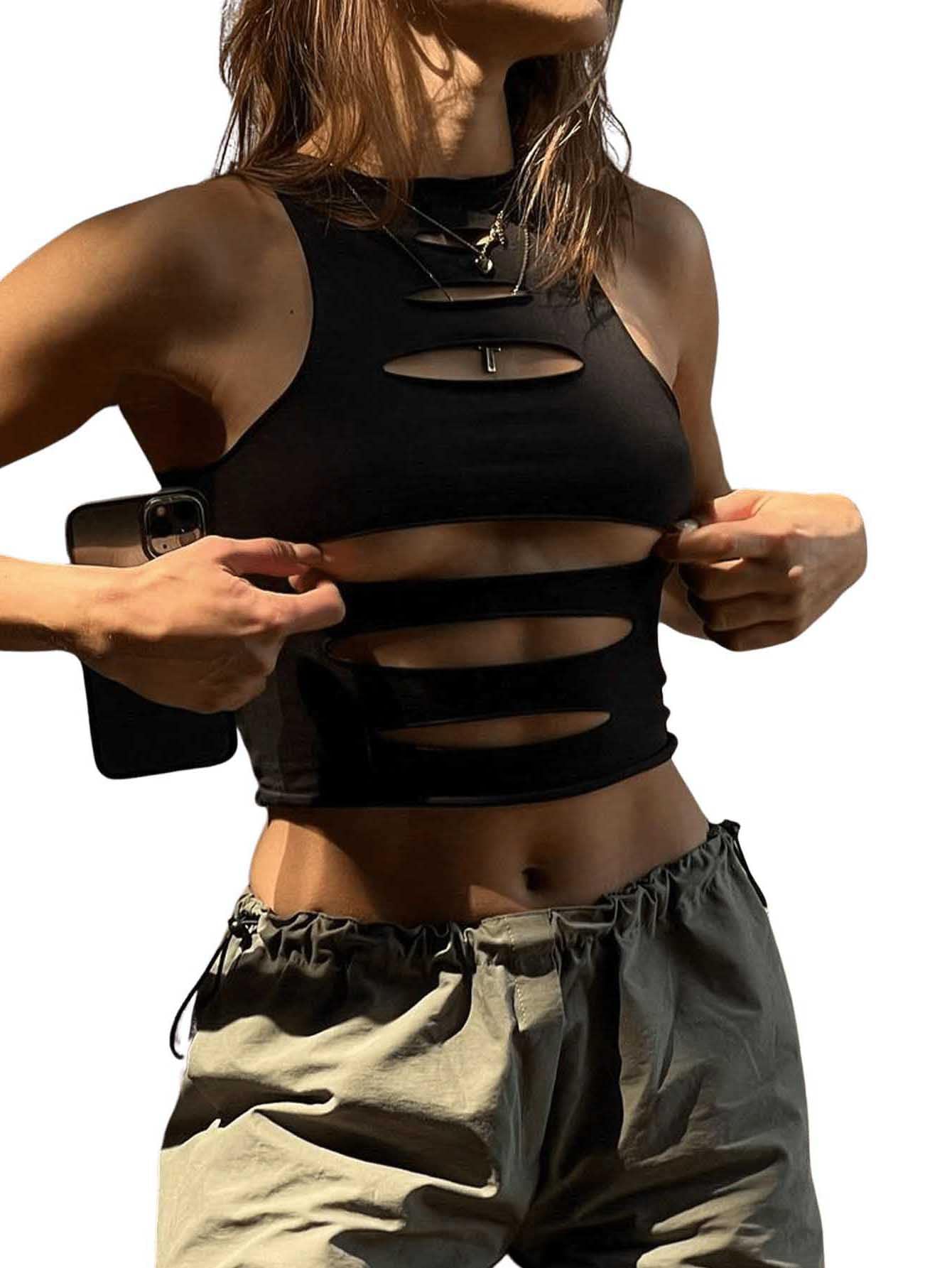 Cut Out Sleeveless Crop Tank Top