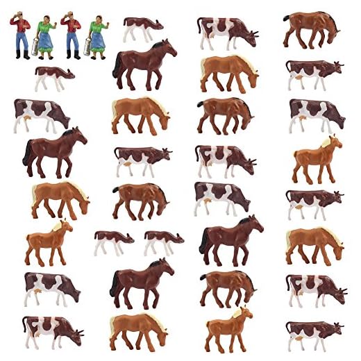 Evemodel 1 Set de Personas y Animales de Granja para maquetas, AN8705 36 piezas Escala 1:87 Vacas y caballos en Escala HO