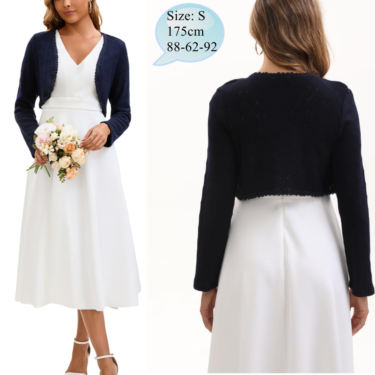 Boléro Femme Tricot Gilet Court Cardigan Veste Évidée Manches Longues Léger Robe T Shirt Bretelle Chic Rétro Elégante Soirée Fête Vintage