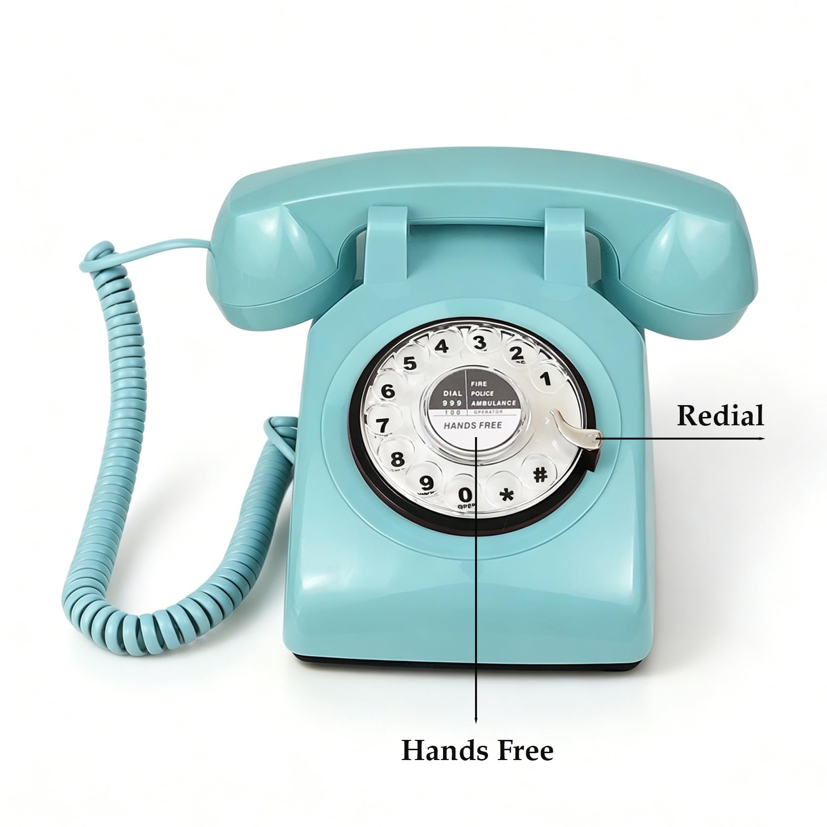 Retro Design przewodowy telefon stacjonarny, klasyczny vintage staromodny obrotowy cyferblat telefon stacjonarny dom biuro hotel wystrój, niebieski