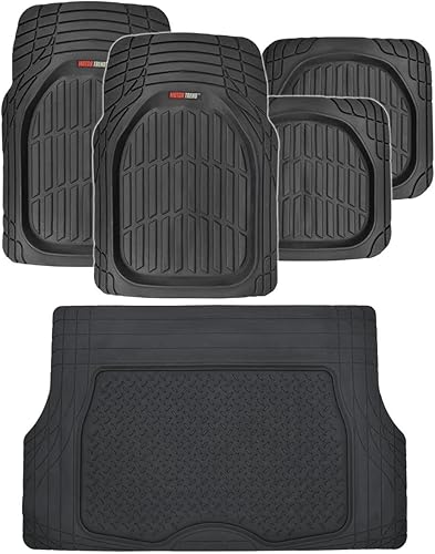 Motor Trend FlexTough tapetes para piso de caucho de gran capacidad base gruesa y forro para carga para todos los climas juego de cobertura completo