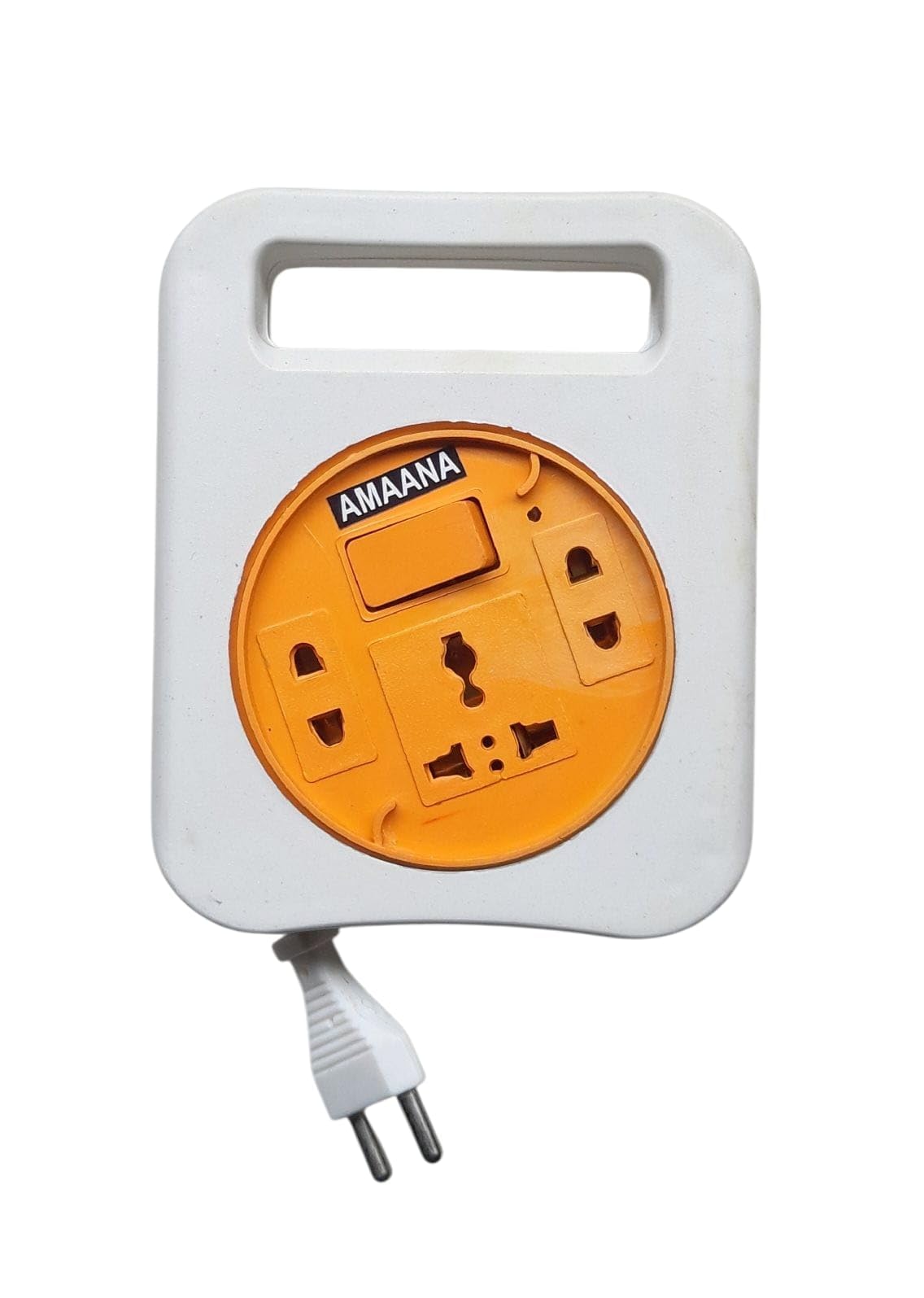 amaana heavy duty 3 socket electrical universal wall mount extension cord/board with master switch | 2.5 meter long wire | led indicator | flex box for home office and shop use (white & orange)
