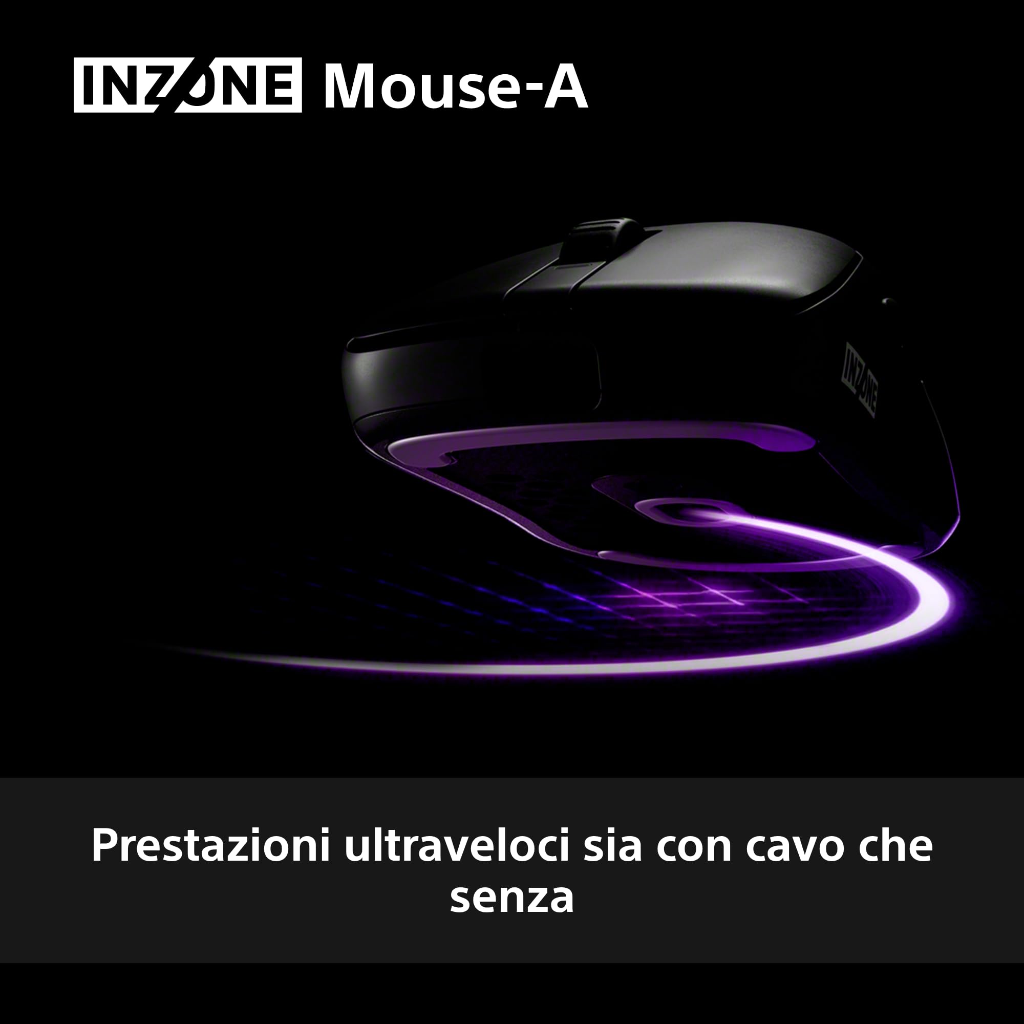 Sony INZONE Mouse-A Mouse da Gaming Wireless –Ultra-leggero 48,4g, Polling Rate 8000Hz, Sensore PixArt 30K DPI, Switch Ottici, Batteria da 90 ore, USB-C, Co-progettato con Fnatic – Per eSport FPS–Nero