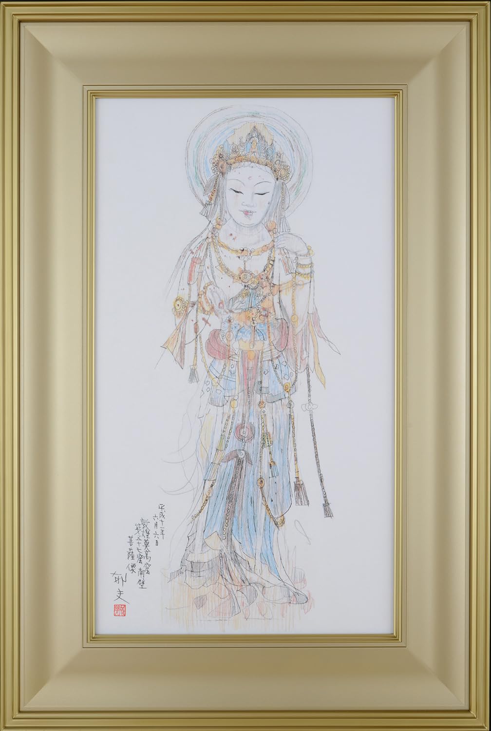 菩薩像　仏像　油絵　豪華額縁付き　敦煌莫高窟菩薩像 Amazon.co.jp: 平山郁夫 敦煌莫高窟菩薩像 シルクロード 額 複製画 巧