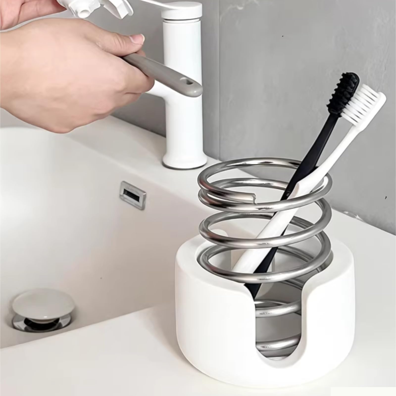 Portaspazzolini Da Bagno Porta Spazzolino In Acciaio Inox A Forma Di Molla, Dentifricio E Rasoio Organizzatore Adulti