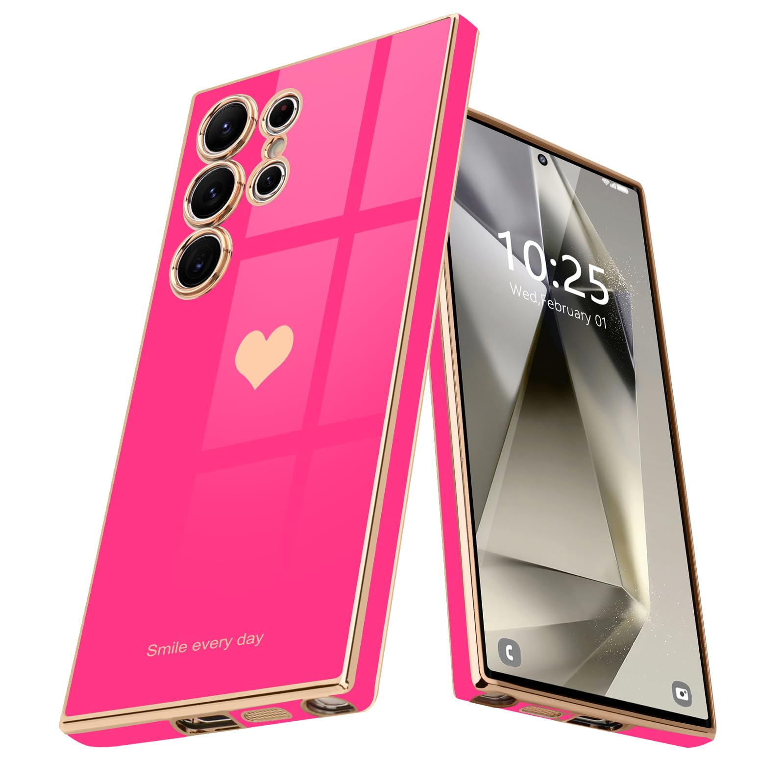 Teageo Kompatibel mit Samsung, Süße Herzmuster Mädchen Handyhülle Luxuriös Galvanisierte Glitzer Weich TPU Kameraschutz Kratzfest Stoßfest Schutzhülle für Samsung
