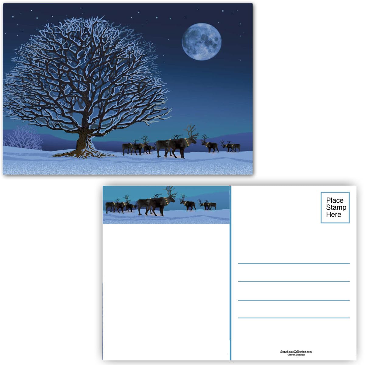 Stonehouse Collection| Snowy Sceenery Christmas Postcards | 40 Snowy Night Postcards | 4 x 6 Inch Postcards | Fill in the Blank Postcards (Full Moon)
