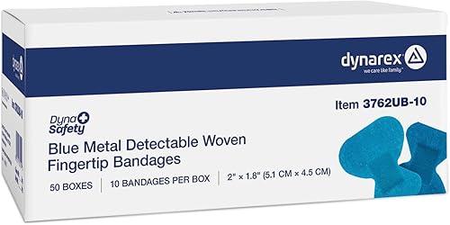 Dynarex Blue Metal Detectable Bandages for Fingertips, Adhesive Bandages with In