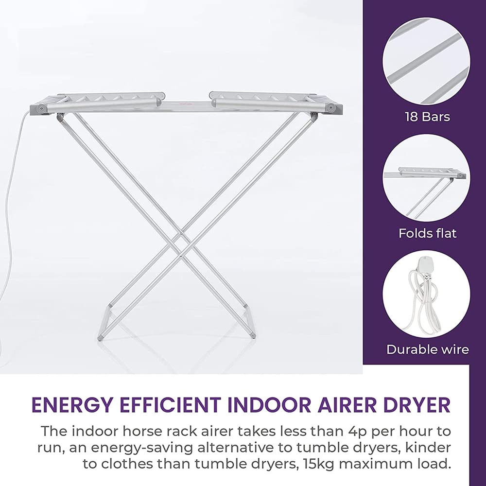 ZJIEX Asciugabiancheria Elettrico Riscaldato, Stendino Elettrico Stendibiancheria Pieghevole Salvaspazio con Ali, 20 Elementi Riscaldanti 230 Watt