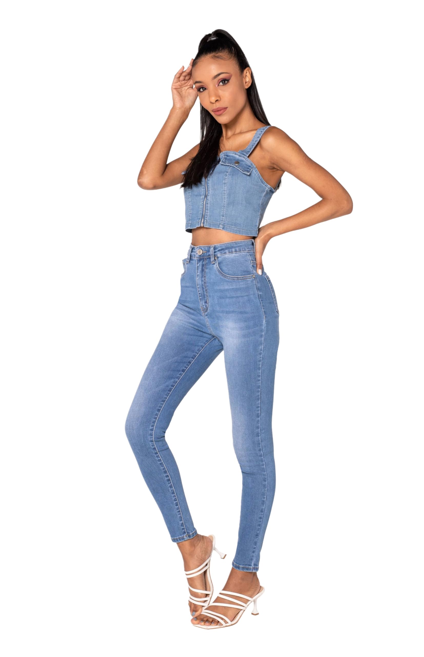 Nina Carter P190 Jean coupe skinny pour femme, taille extra haute, aspect usé