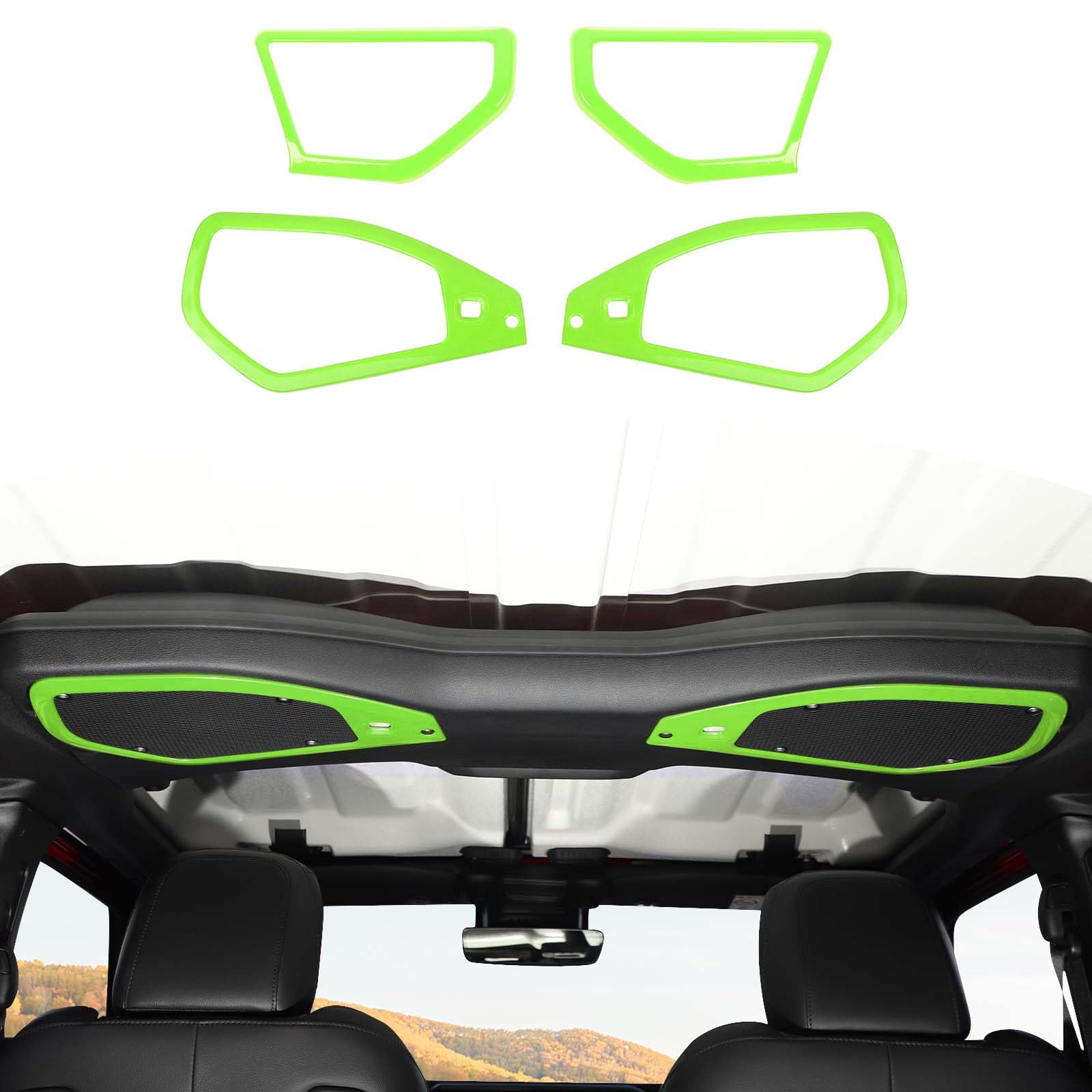 JOSHELA for 2024 Jeep JL A Pillar Top Roof Speaker Trim Cover Fit for Jeep Wrangler JL JLU Gladiator JT 2024 Up Light Green Interior Accessories 4pcs