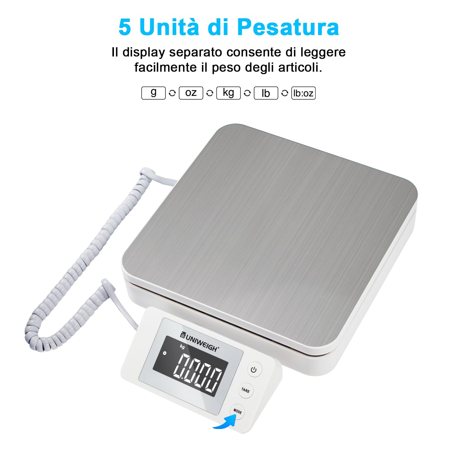 Bilancia Digitale UNIWEIGH Per Pacchi - 88 Lb, Con Tara, Display LCD, USB E Batterie - Foto 4