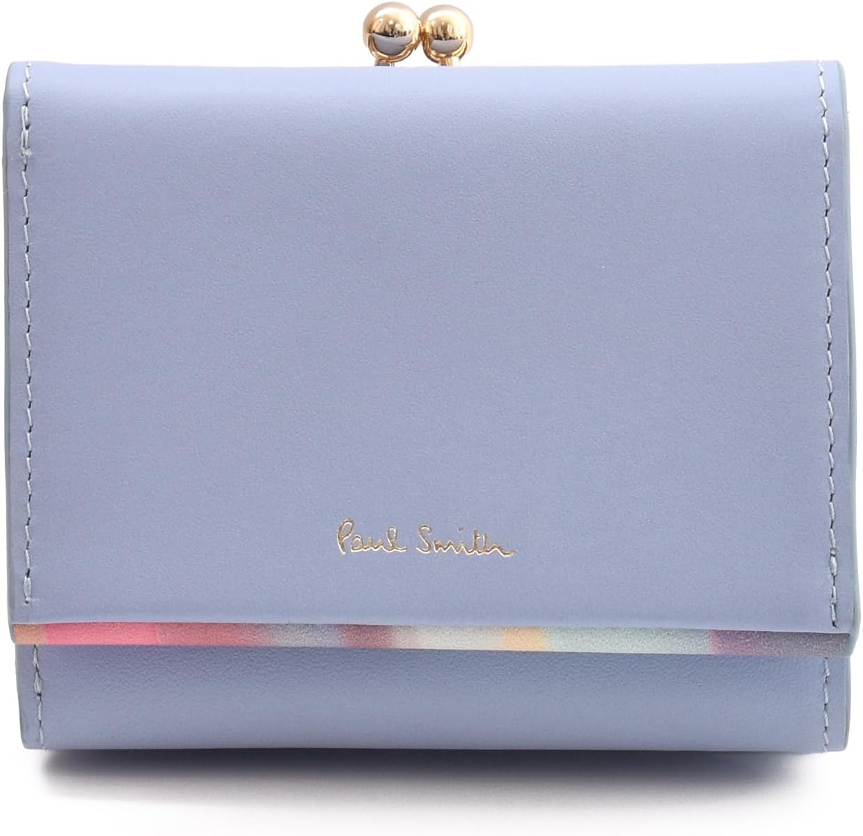 [ポールスミス] ラッピング済 名入れ可 スプレースワールトリム がま口財布 3つ折り レザー 小銭入れ 牛革 革 845062 W734 (サックスブルー, 名入れあり)