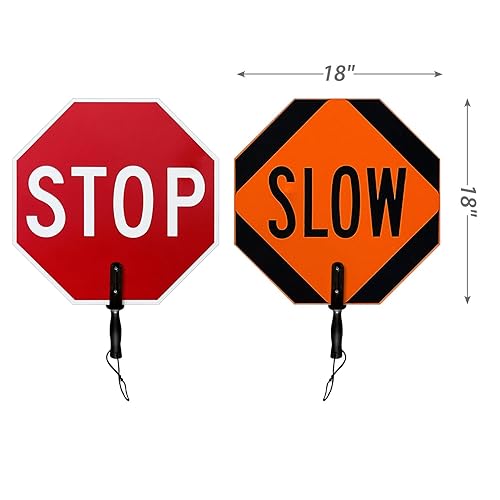 Miniatura 4 de SmartSign Letrero de paleta de mano "STOP - SLOW" de 18 x 18 pulgadas con asa (paquete de 1), doble cara, serigrafiado, compuesto de aluminio de 120