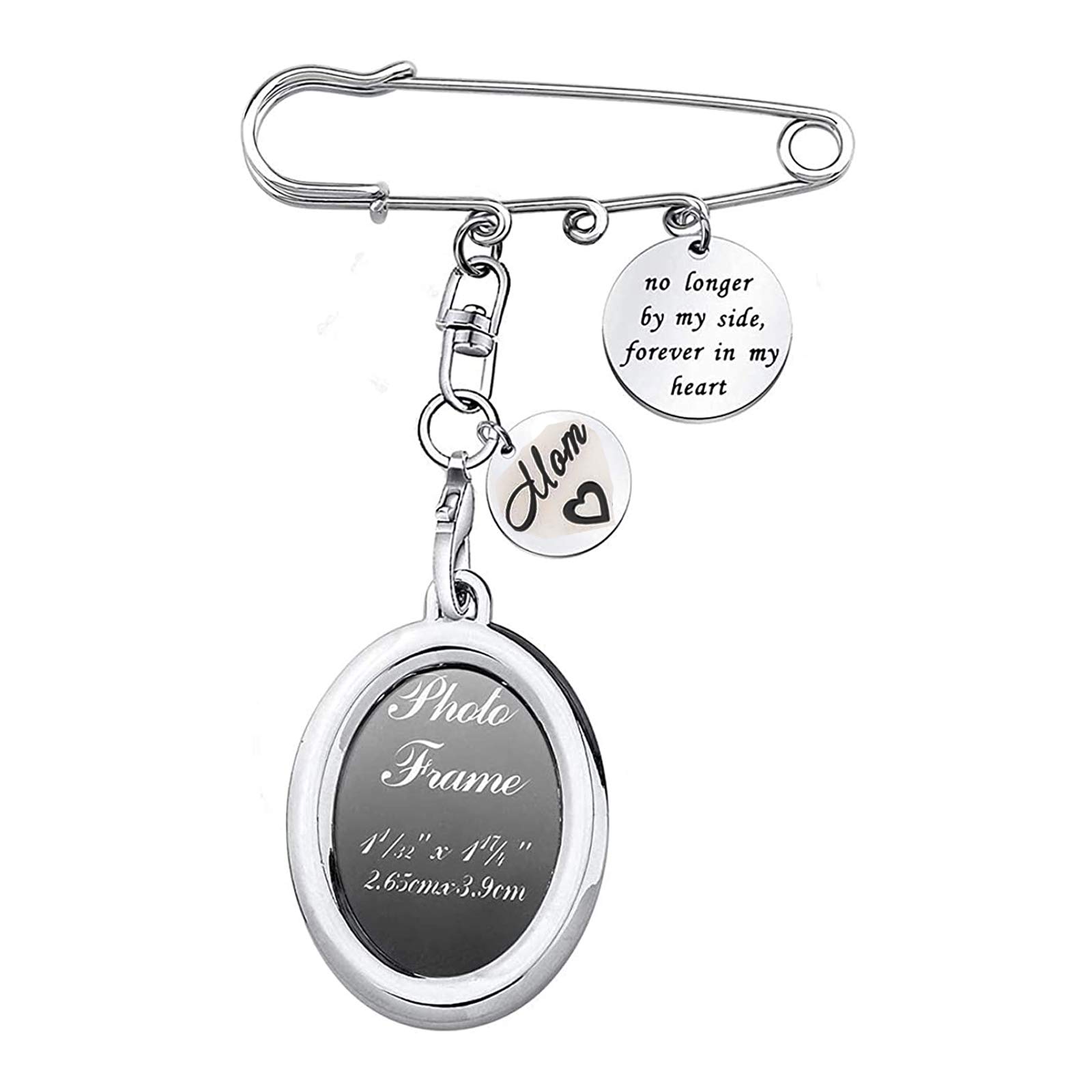 LQRIWedding Bouquet Photo Charm Memorial Safety Pin Brooch No Longer By My Side Forever In My Heart Walk Down The Aisle Bridal Charm In Memory of Dad