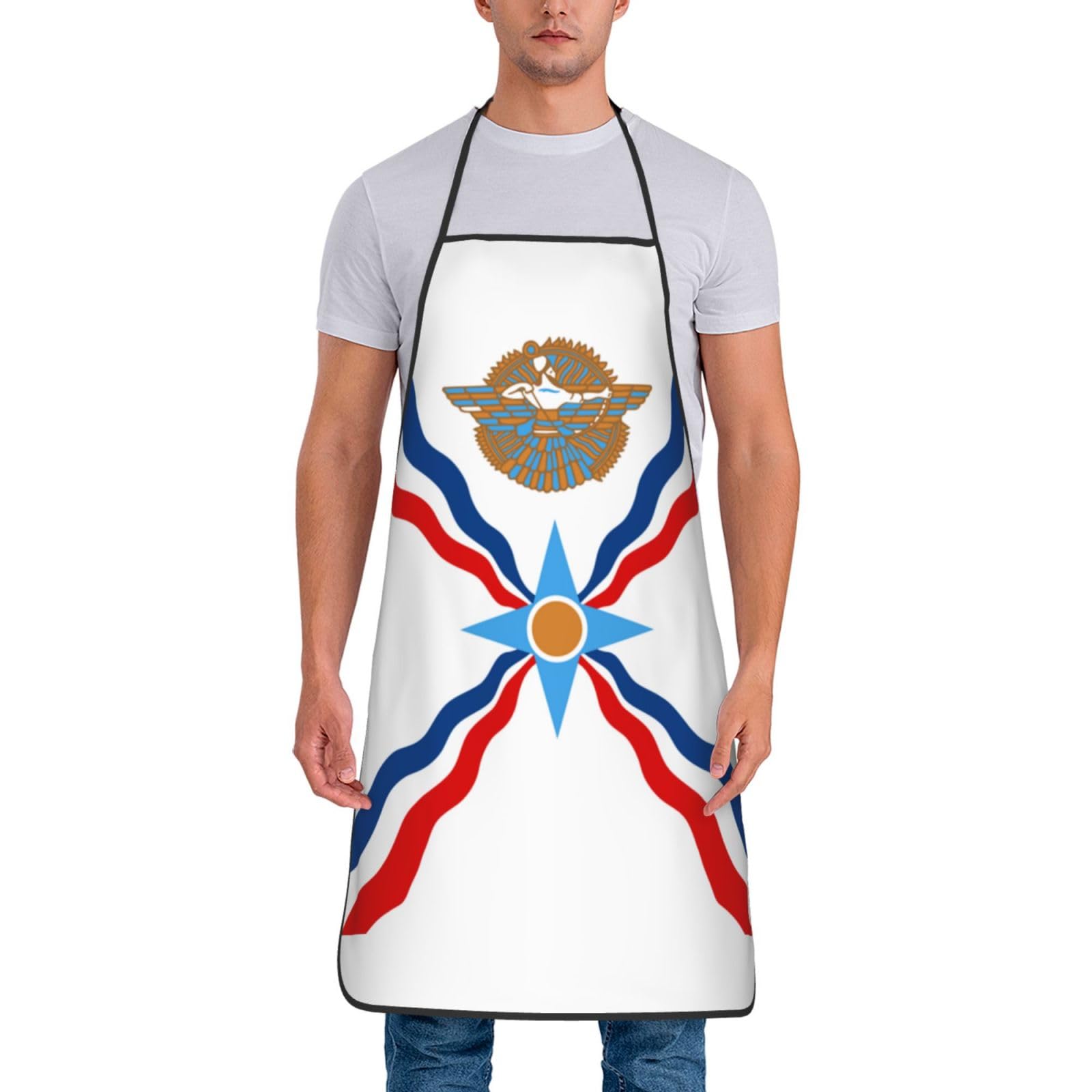 Oudrspo Unisex Assyria Assyrian Flag Haitianan Flag Women Men Aprons Waterproof Adjustable Cooking Aprons For Kitchen Gardening Cooking
