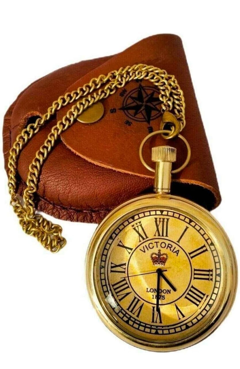 Vintage Antique Vintage Brass Pocket Watch Nautical Handmade Replica Marine Anchor Pocket Watch with Leather Case Collectible Gift