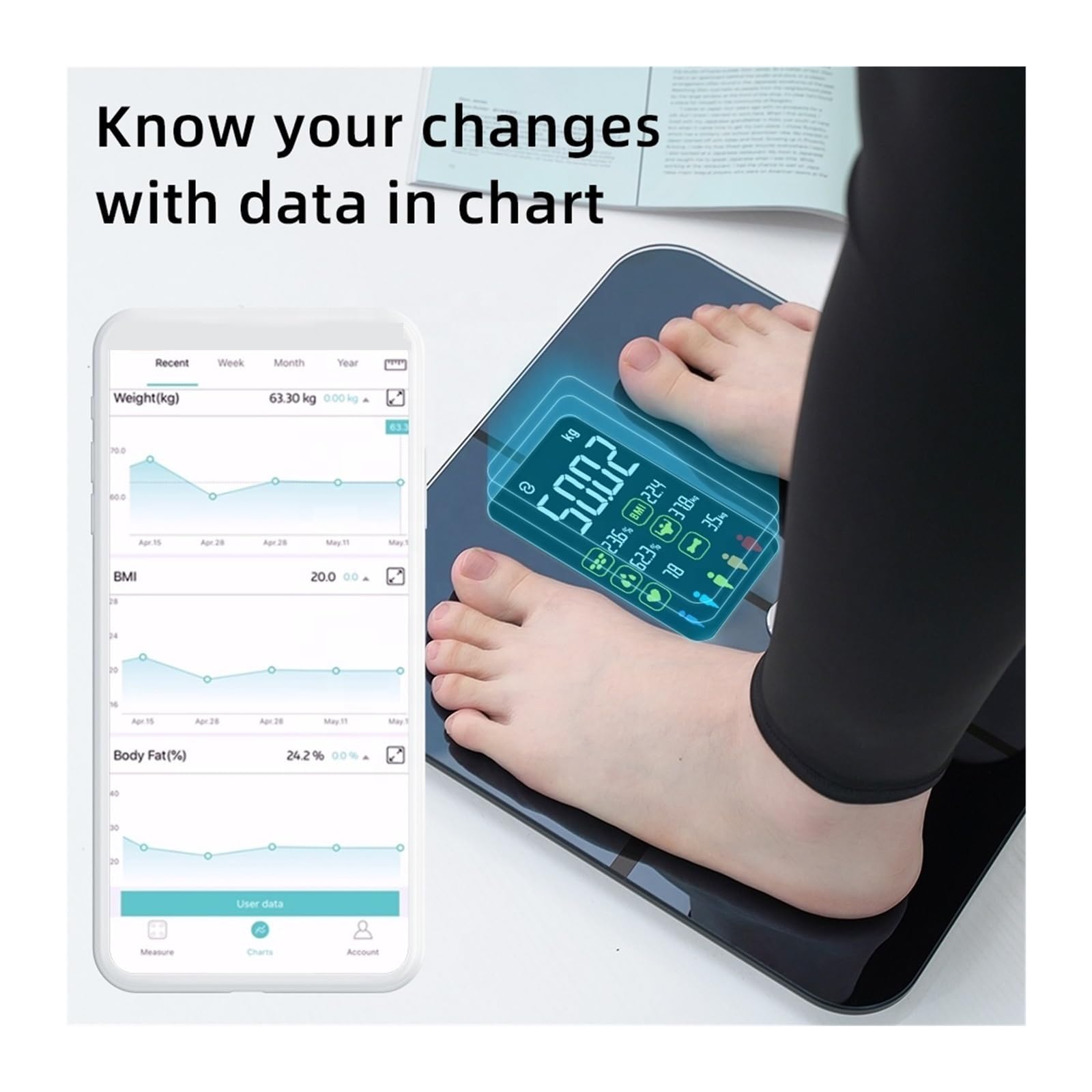 Balance Intelligente IMC Numérique For Le Corps De Graisse Corporelle Analyseur Composition Pesée Salle Bain PréCis Et Facile