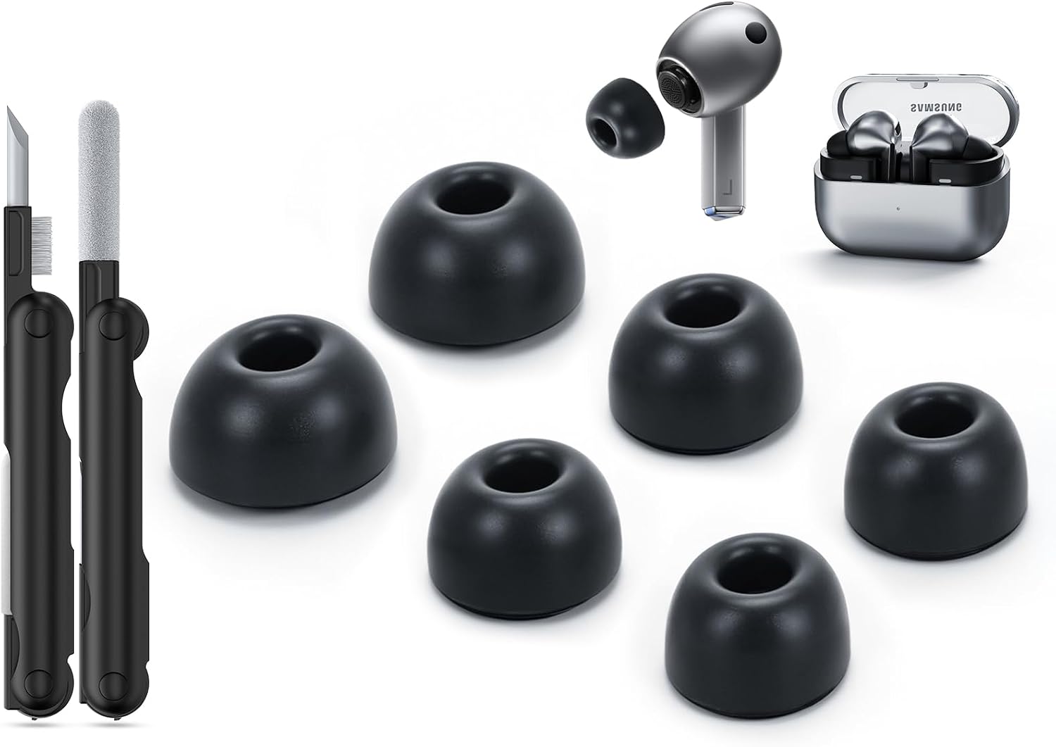 for Samsung Galaxy Buds3 Pro/Galaxy Buds4 Pro Replacement Ear Tips with Cleaner Pen,Silicone Ear Tips (3 Size S/M/L)-Balck