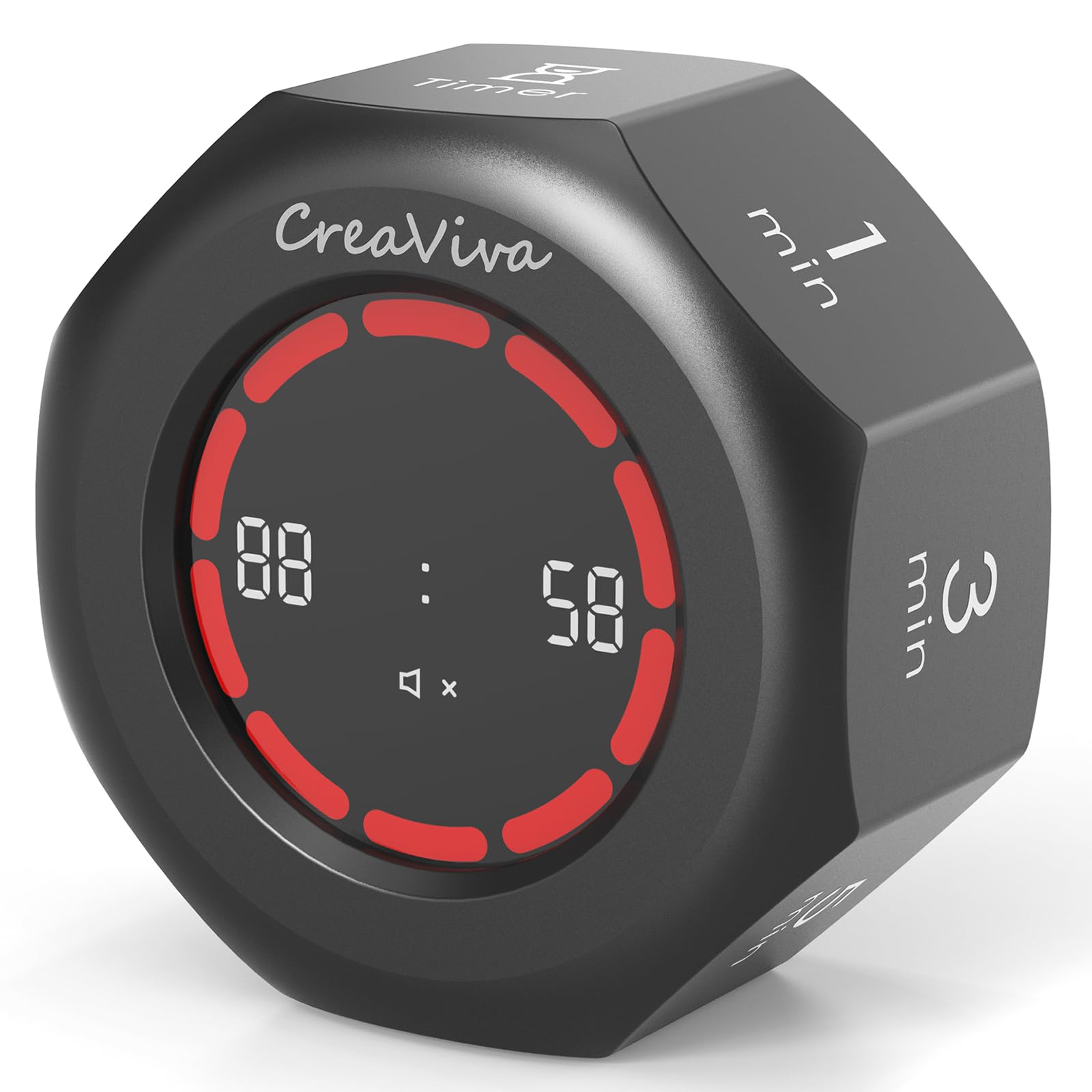 pomodoro timer, flip cube with 7 presets countdown, count up, rechargeable small portable visual focus stopwatch for adhd, kids, classroom, kitchen, work, study, productivity (space grey)