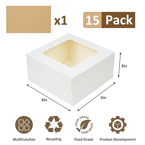 Miniatura 2 de Moretoes 15 cajas de panadería de 6 x 6 x 3 pulgadas, caja de galletas para el día de San Valentín con ventana para pastel pequeño, fresa, magdalena