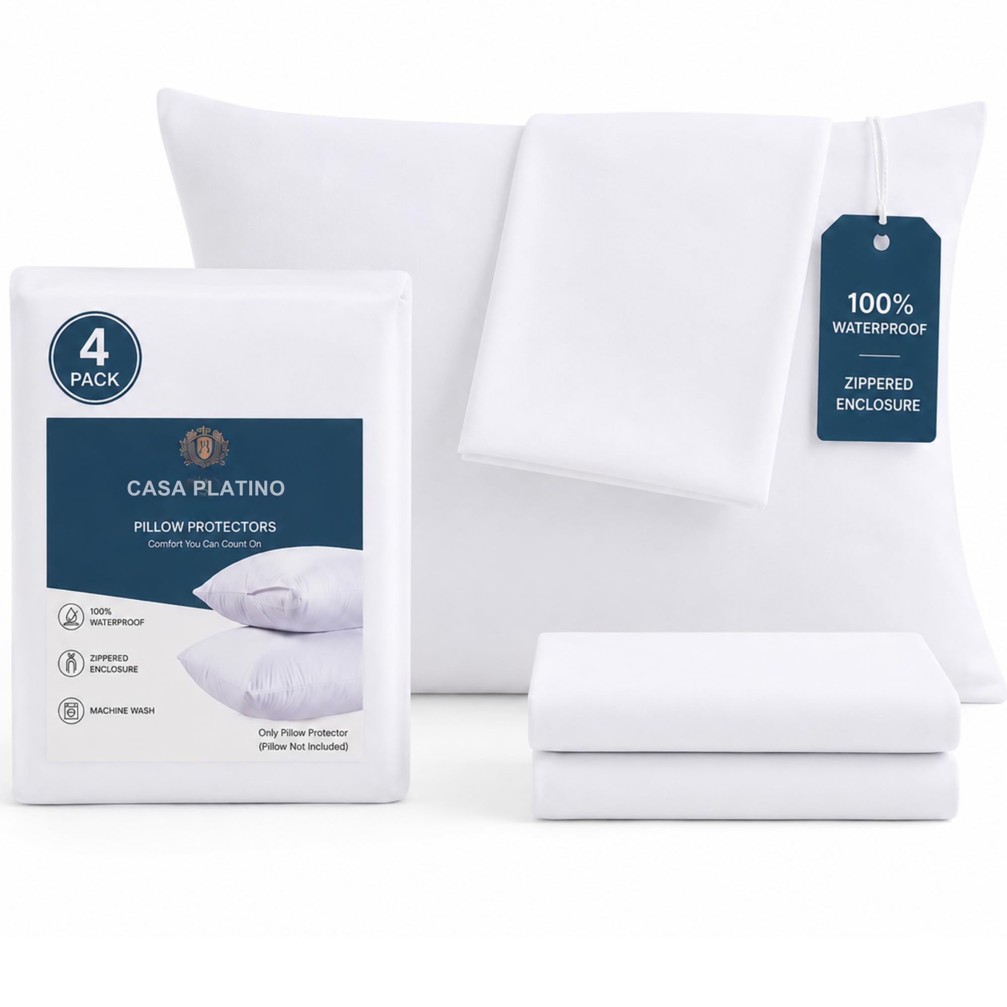 Waterproof Zippered Pillow Protectors 50 x 70 cm, Pack of 4, Bedbug proof โ image 1