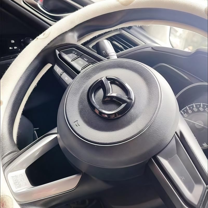 Car Steering Wheel Logo Cover for Mazda 3/Axela Hatchback 2004 2005 2006 2007 2008 2009 2010, Steering Wheel Logo Caps Decals Stickers, Self-Adhesive Anti-Scratch Steering Wheel Decal,A
