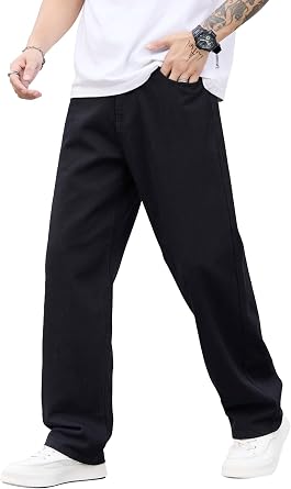 DFGIGT Mens Vintage Baggy Jeans Wide Leg Loose Fit Pants Y2k Hip Hop Trousers