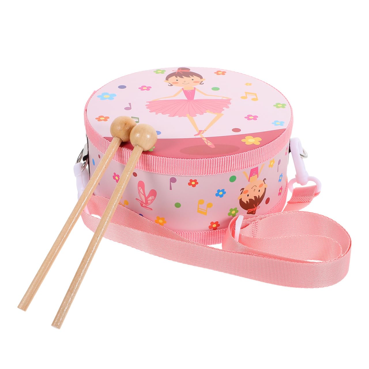 Milisten Instrumento de Percusión Infantil Tambores de Mano de Madera y Tela Color Rosa Fácil de Sostener Sonido Resonante Adecuado para Fiestas y Niños