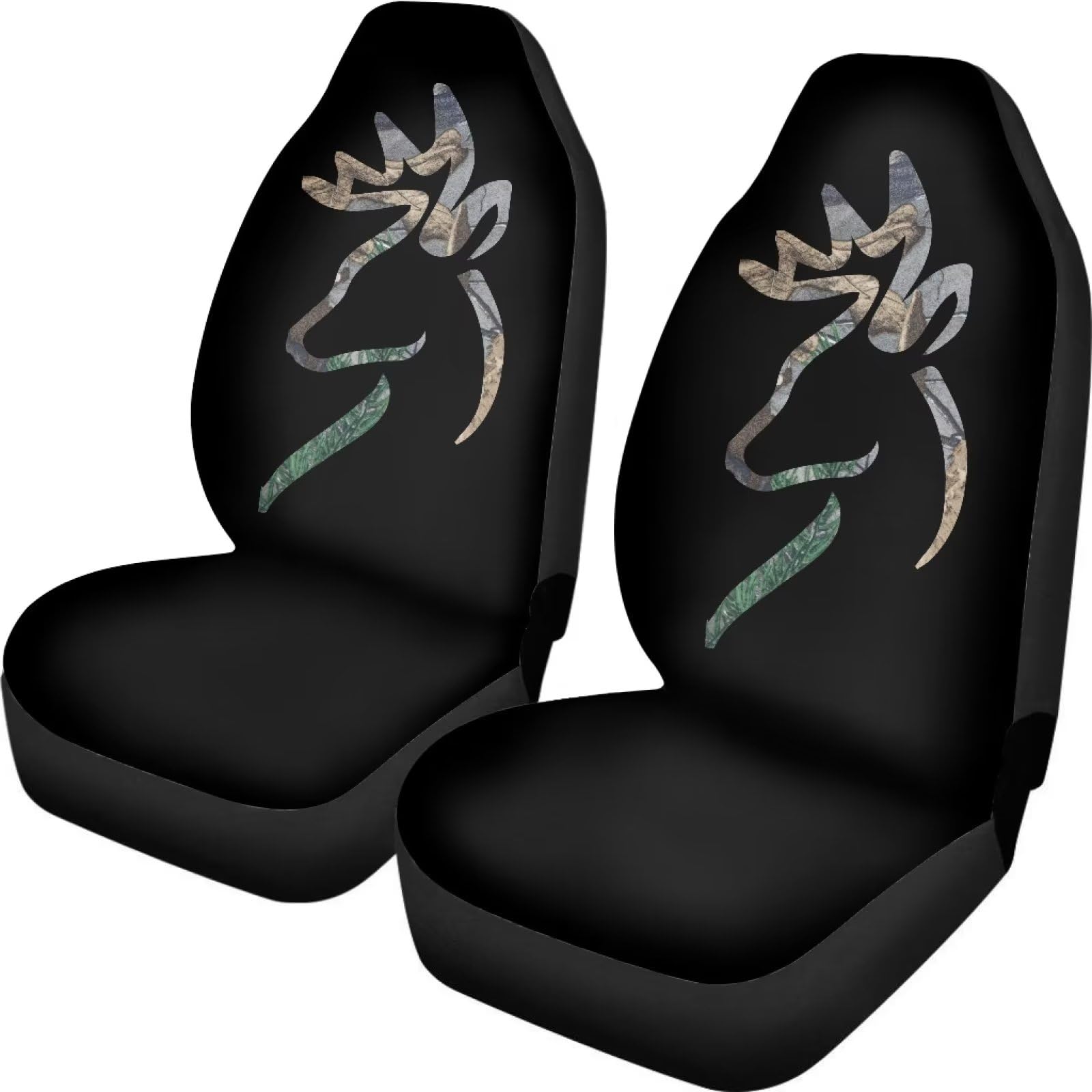 Poceacles Housses de siège de voiture à imprimé cerf camouflage pour sièges avant uniquement, dossier haut, extensible, housses de protection pour siège conducteur pour homme et femme