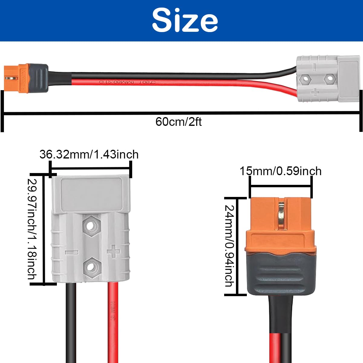 per Anderson SB50 Batteria a connessione/scollegamento rapido con cavo femmina XT60i 10AWG 50A Cavo prolunga, per trasferimento potenza della batteria generatore portatile solare
