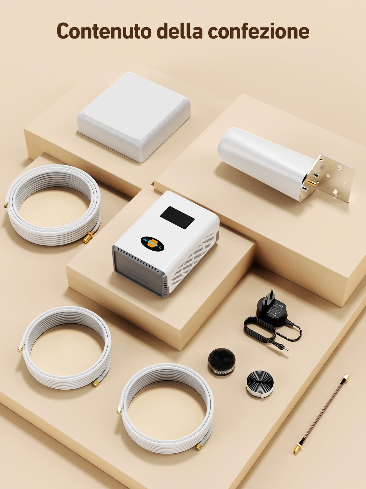 Amplificatore Segnale Cellulare 5G 4G LTE 3G GSM Ripetitore per Casa sulla Banda 1, 3, 7 e 8 per TIM Wind Tre e altro con Antenna Omnidirezionale