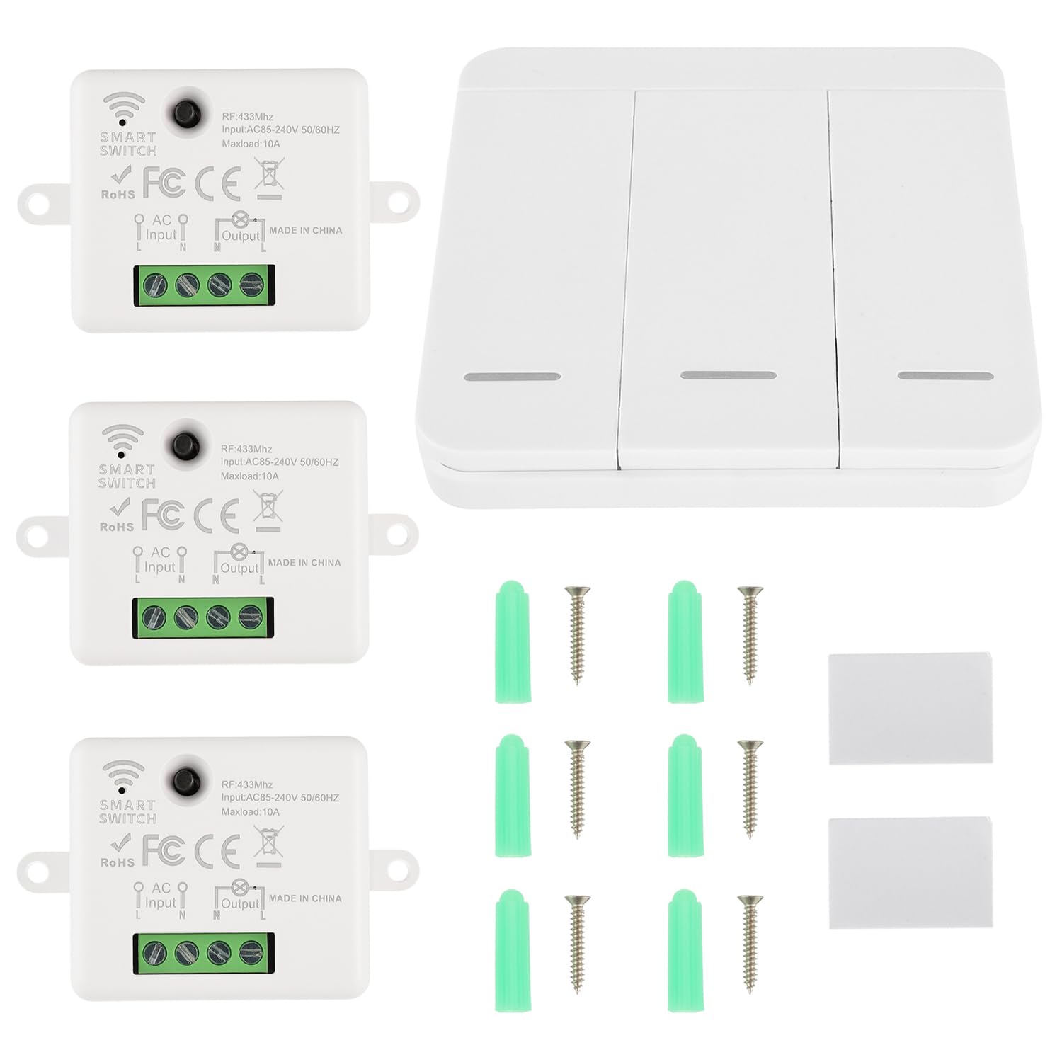 interruttore senza fili della luce trasmettitore RF e controller ricevitore 10A 240V, utilizzato per installazione semplice per lampade fino a 1500W (3 ricevitore e 1 interruttore)
