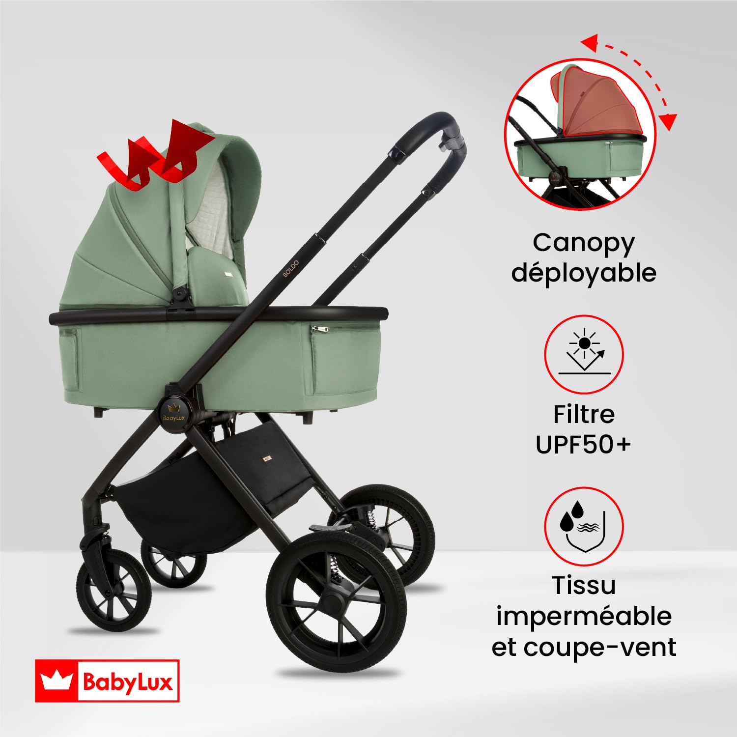 BabyLux® Poussette 2en1 BOLDO, Pliable Set De Poussettes Combinées Légères