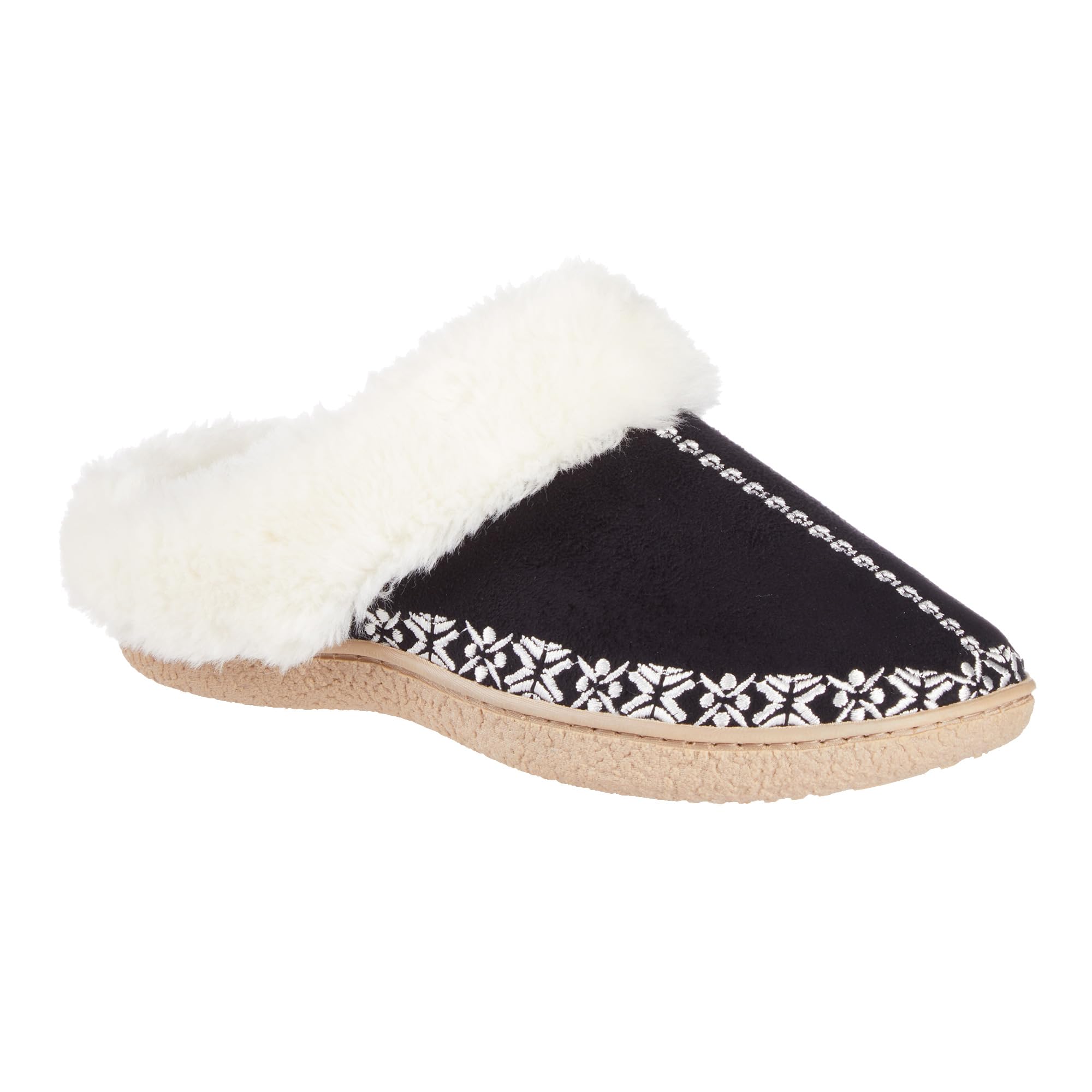 isotoner womens Indoor Outdoor Clara Embroidered Microsuede Clog Slippers With Memory Foam Comfort
