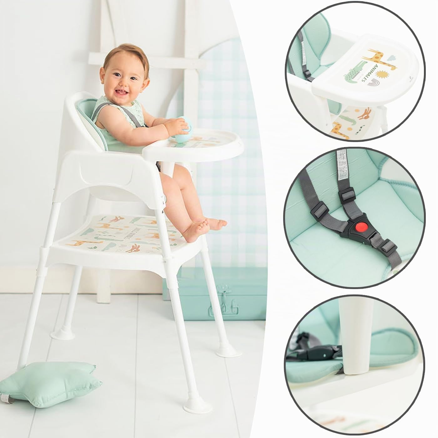 Olmitos - Trona Evolutiva 3 en 1 para Bebé: Trona, Silla Infantil y Mesa con Silla - Arnés de Seguridad, Bandeja Extraíble, Ligera y Ajustable