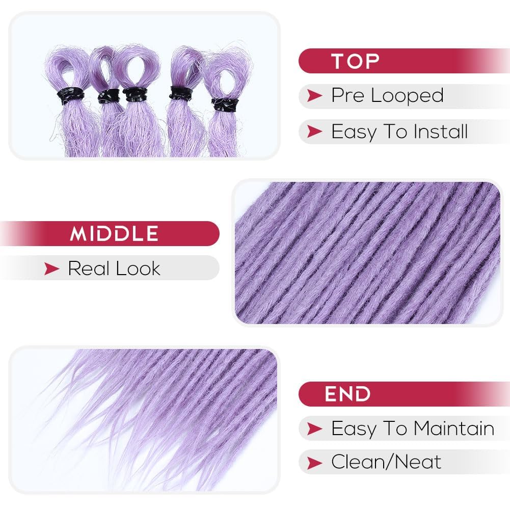 24 Inch 20 Strands Dreadlocks Extensions Handmade Dreadlock Crochet Hair Braids Synthetic 0.6cm Hippie Straight Double Ended Dreads Goddess Locs Crochet Hair for Women (Purple, Single Ended) - Image 4