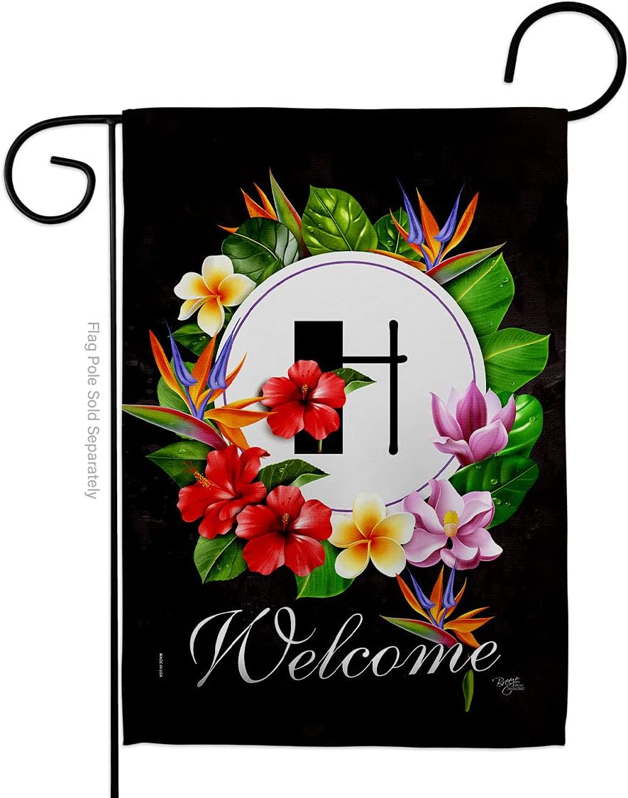 Breeze Decor Tropical H Garden Flag Monogram Spring Floral Sunflower Tulip Rose Orchid Lilies Season Springtime Flower Wreath House Decoration Banner Small Yard Gift Double-Sided, Made in USA