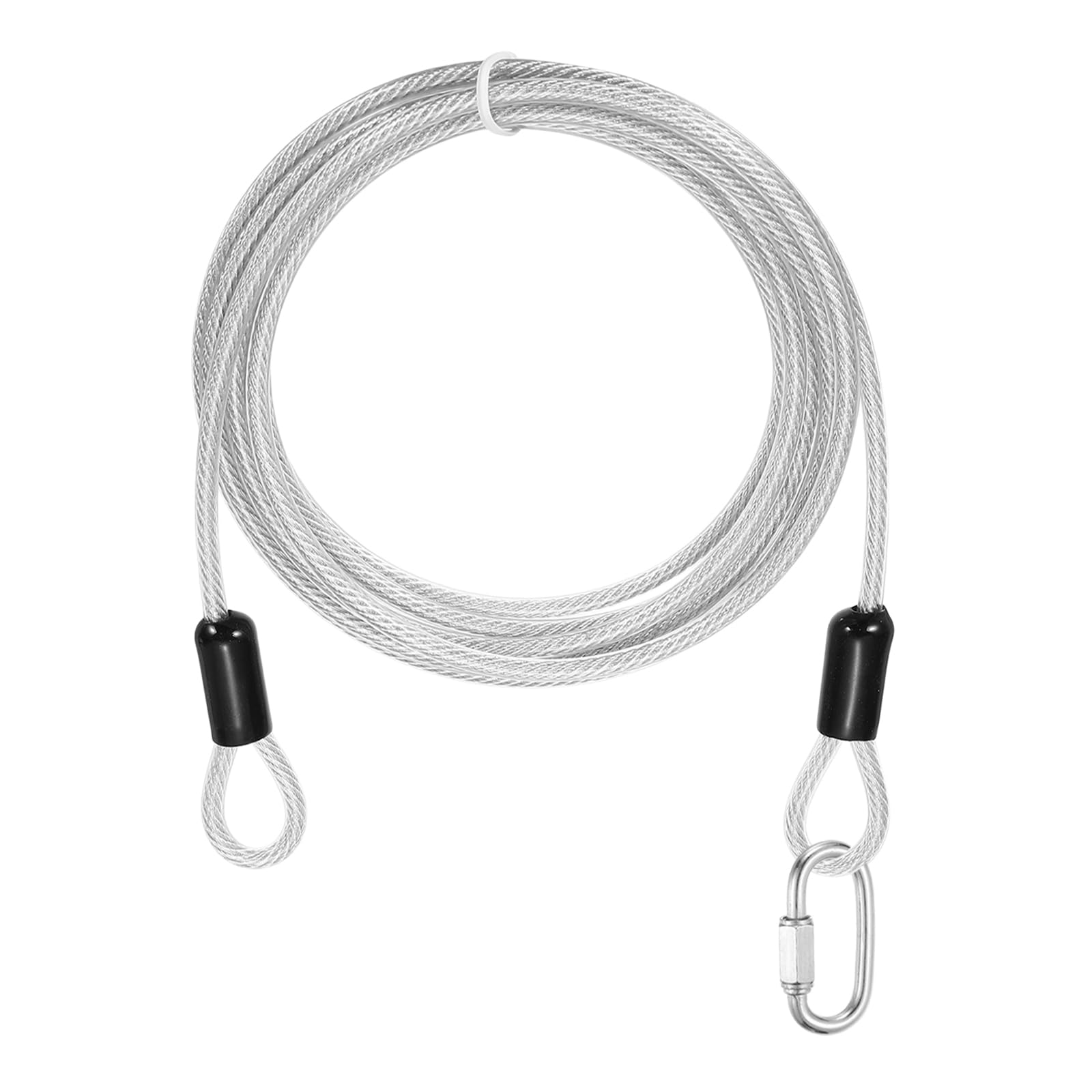 PATIKIL Security Cable Lock (4mm x 2.5m, 8.2ft, Clear) Vinyl Coated 304 Stainless Steel Double Loop Flexible Wire Rope Safety Cable with Quick Links Locking Connectors