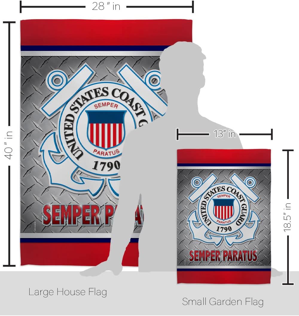 Semper Paratus US Coast Guard Garden House Flag - Set Armed Forces USCG United State American Military Veteran Retire Official - Decoration Banner Small Yard Gift Double-Sided Made In USA 28 X 40