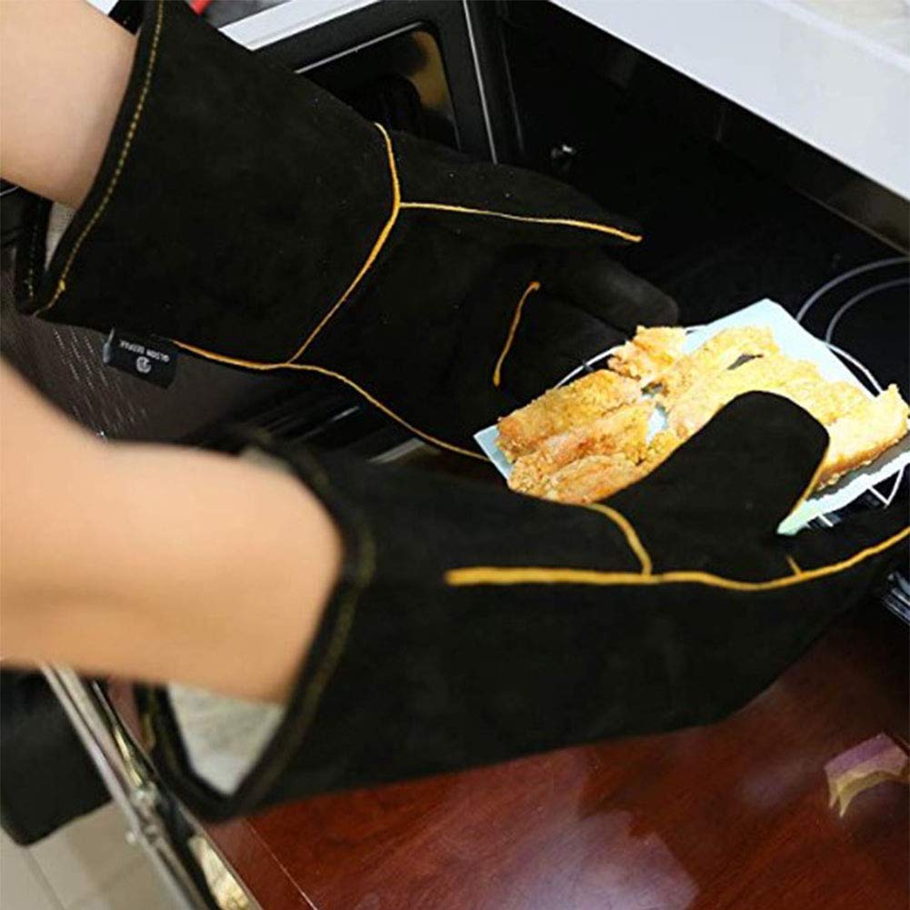 Guanti da Saldatura in Pelle Forgiati Resistenti Al Calore/Al Fuoco,Guanti da Barbecue/da Campeggio/da Cucina Con Manica Lunga da 16 Pollici,Guanto da Saldatore Con Supporto Per Stufa,2 Paia,16inch