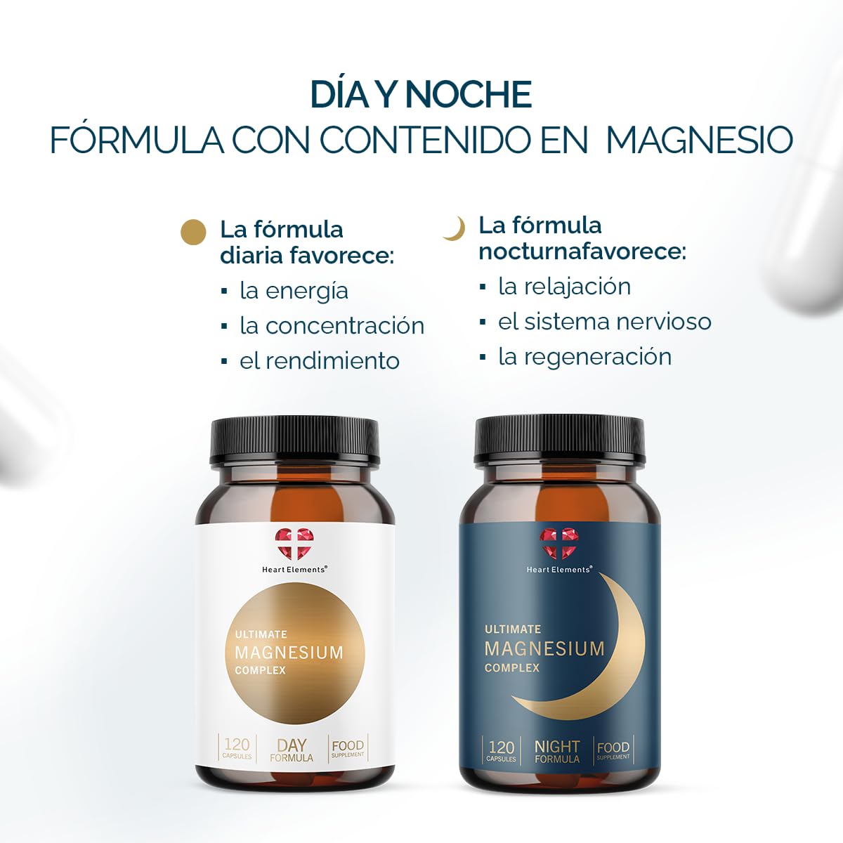Ultimate Magnesium Complex, 2x120 Complejo de Magnesio en Cápsulas, Day & Night, metabolismo energético normal, nervios, músculos y huesos, 8 formas, Aquamin Mg, B6 P-5-P, D3 K2, vegano